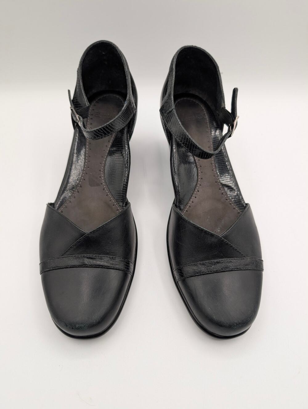 ansko Marybeth Black Leather Mary Jane Block Heels Size 40 US 9.5-10